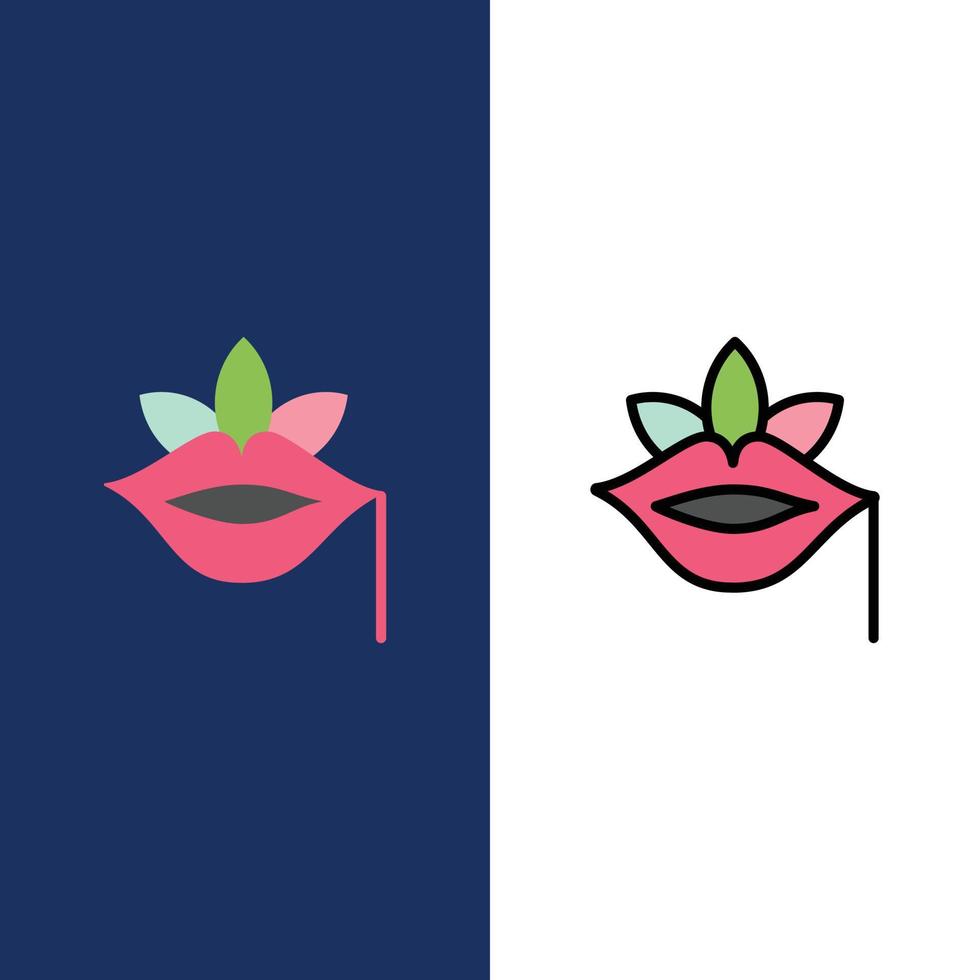 labios flor planta rosa primavera iconos planos y llenos de línea conjunto de iconos vector fondo azul