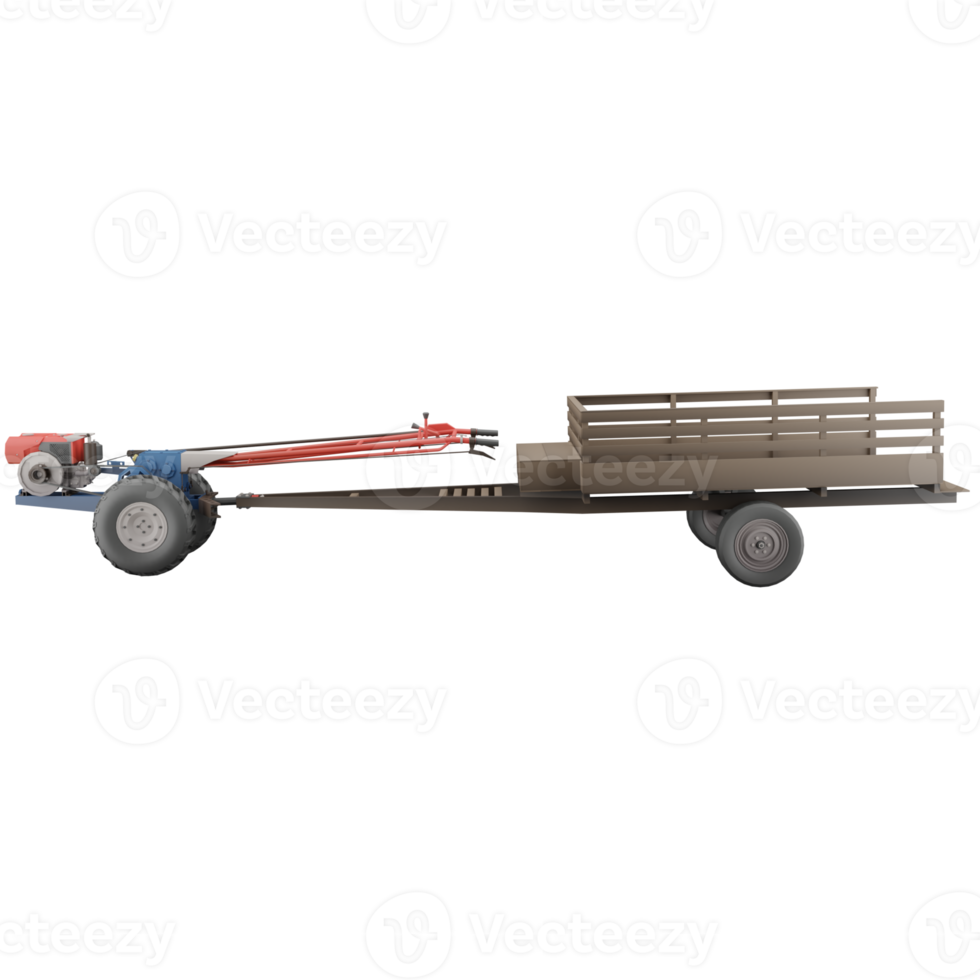 3D render thailand tractor hand control and trailer side view. png illustration.