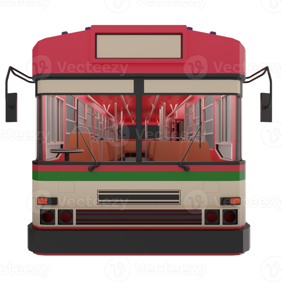 3D render thailand city bus red green white color. front view png illustration