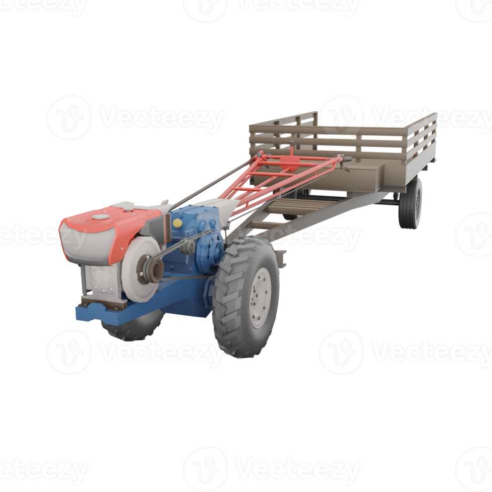 3D render thailand tractor hand control and trailer front to rear view. png illustration.