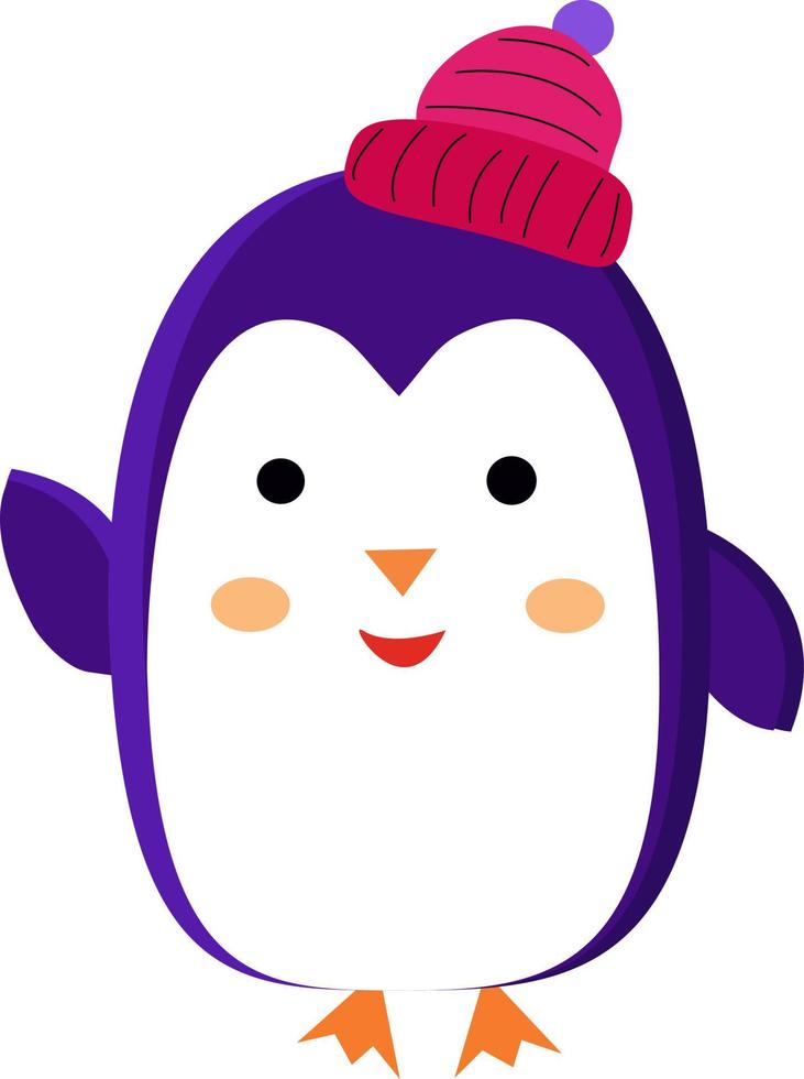 Penguin with hat, illustration, vector on white background.