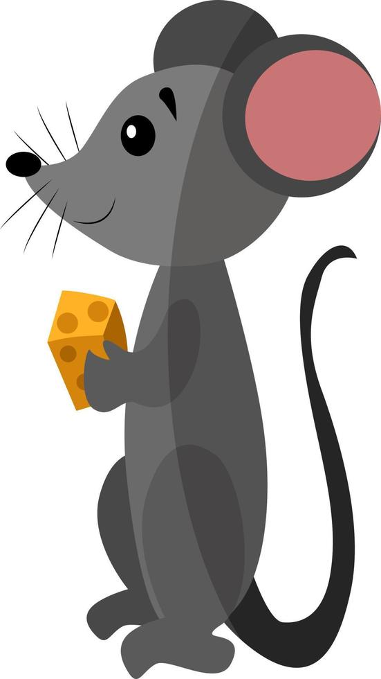 Baby mouse with cheese, illustration, vector on white background.