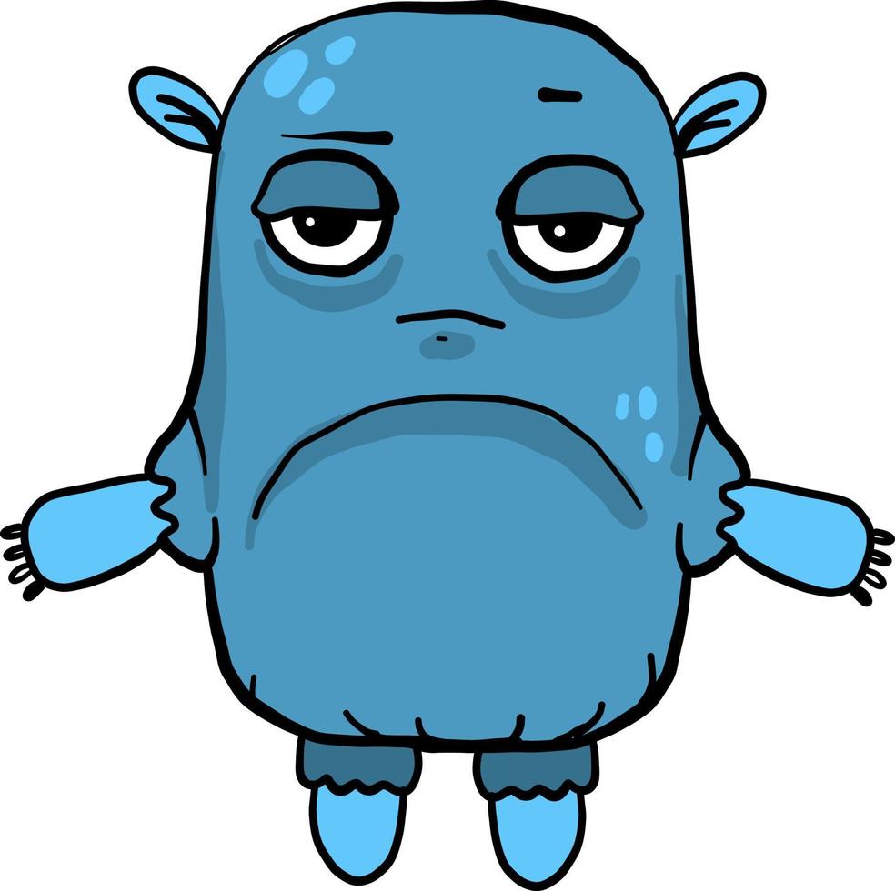 Sad fat blue monster, illustration, vector on a white background.