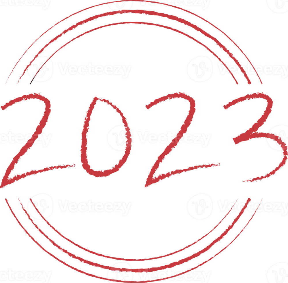 2023 frohes neues Jahr numerisch. Grunge-Pinselstrich-Text mit Bogen png