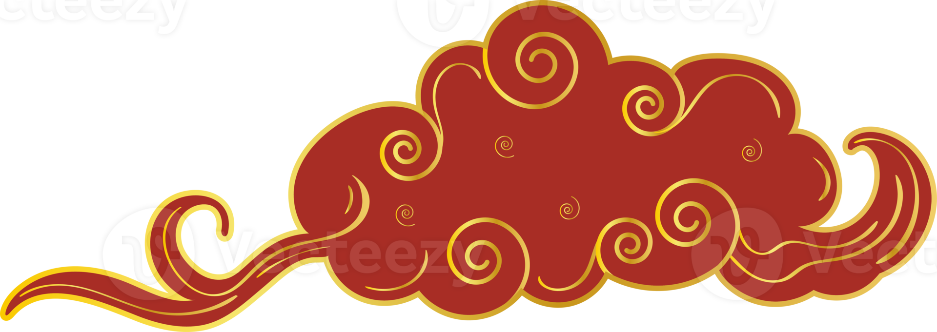 nuvem chinesa. elemento de design gradiente dourado vermelho curvo tradicional png