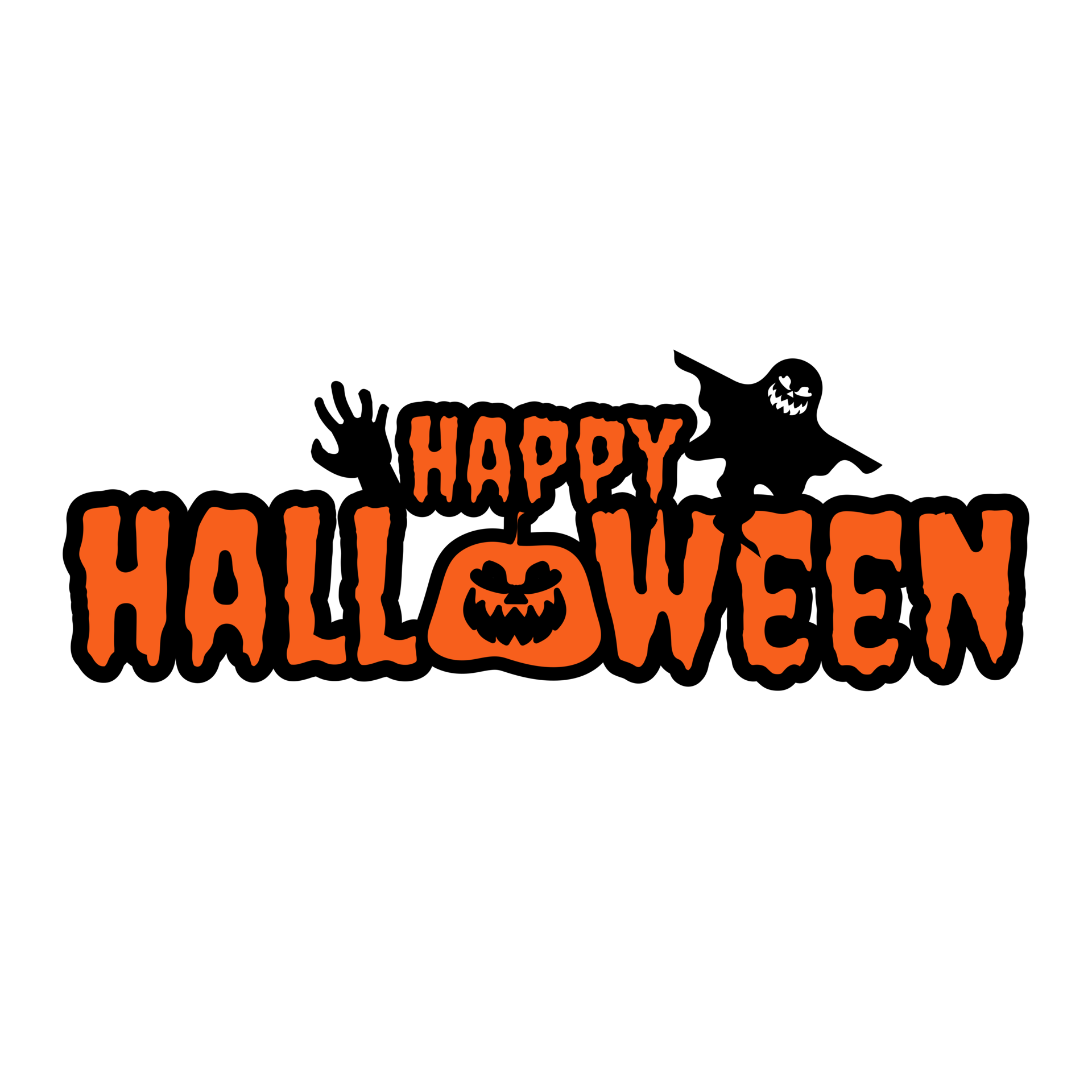 Happy Halloween Lettering with pumpkin and ghost Clipart 13492603 PNG