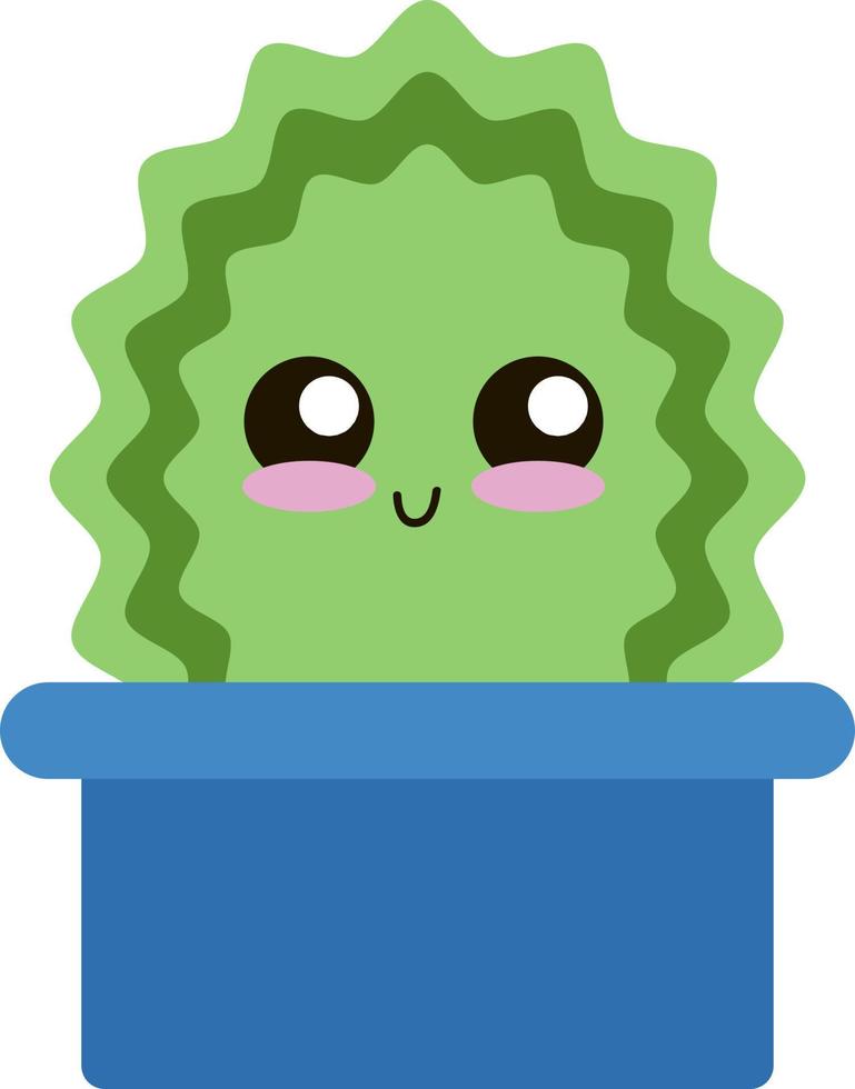 Lindo cactus verde en maceta, ilustración, vector sobre fondo blanco.