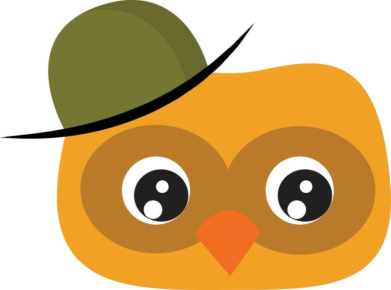 Yellow owl with green hat, illustration, vector on white background.