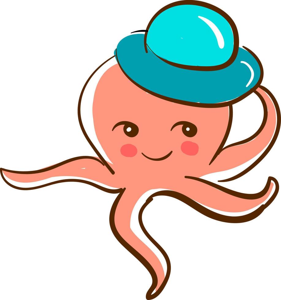 pulpo con sombrero, ilustración, vector sobre fondo blanco.