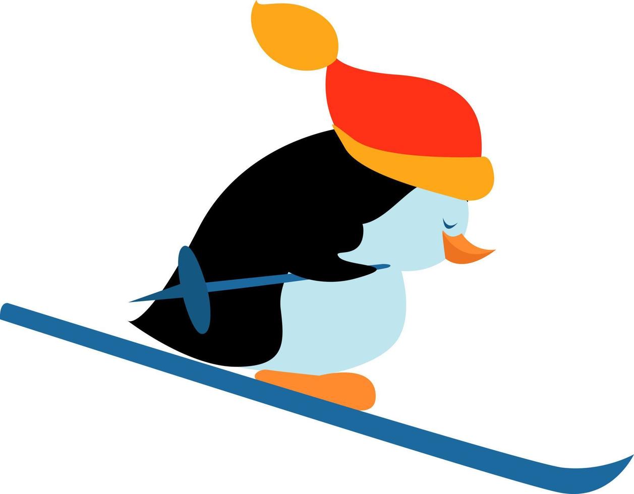 Penguing skiing, illustration, vector on white background