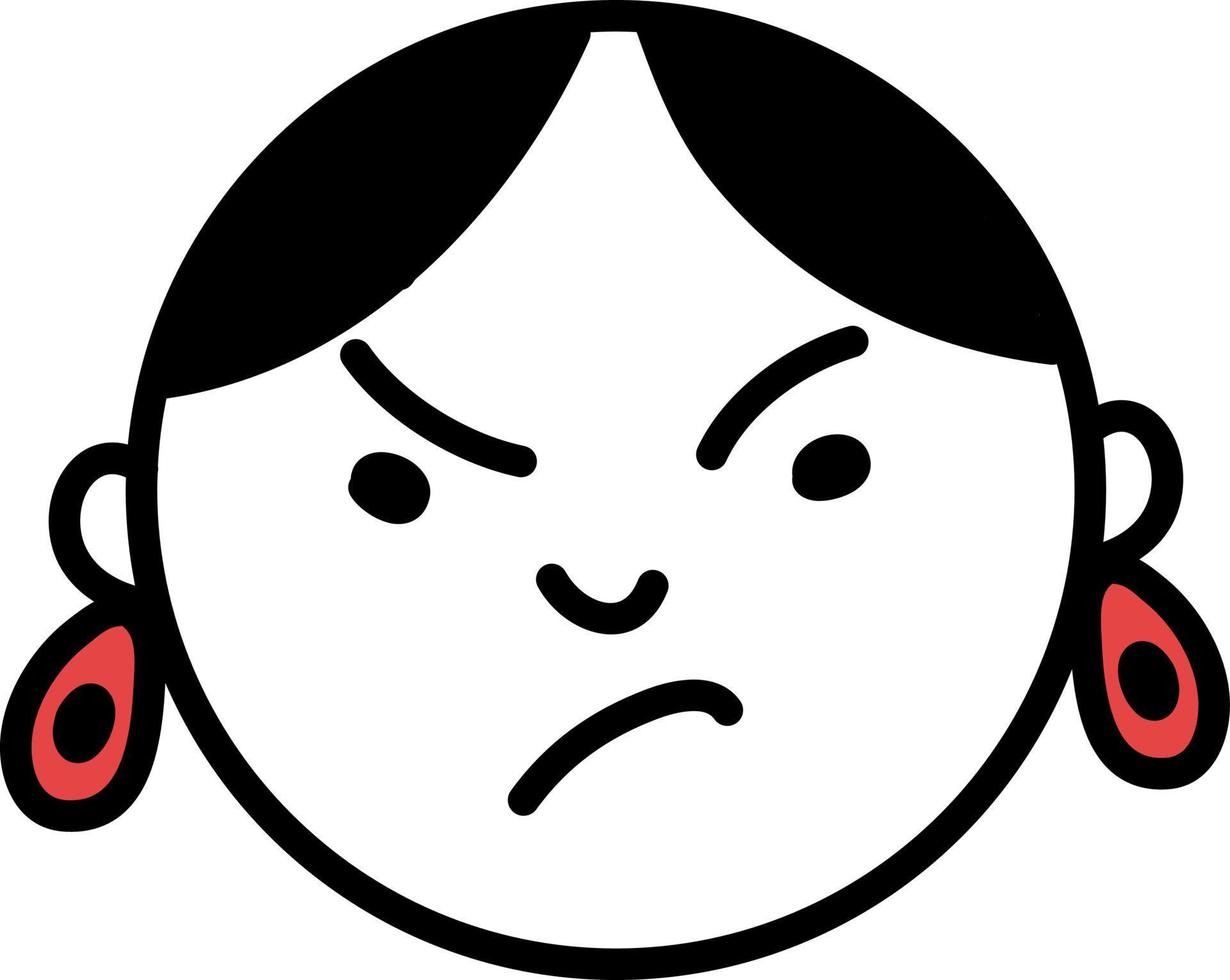 Angry girl with red earrings, illustration, vector on a white background.