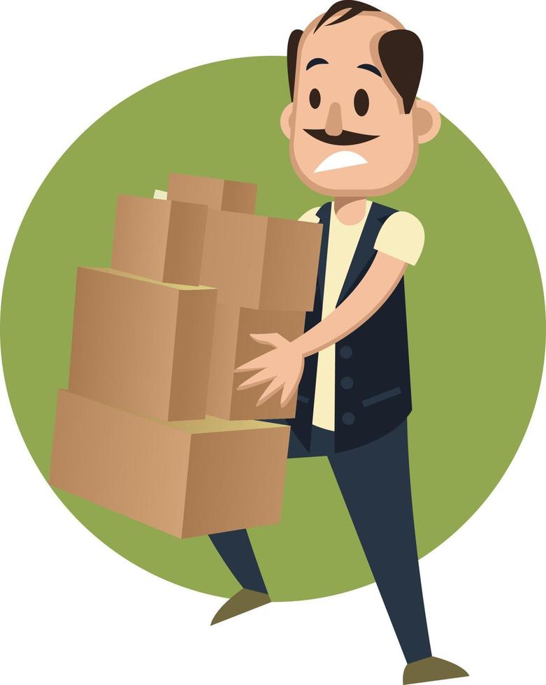 Man holding boxes, illustration, vector on white background.