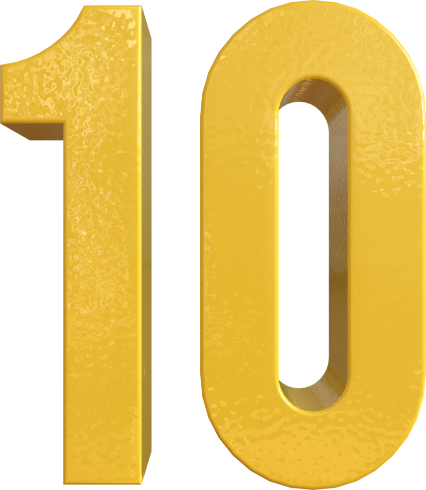 Number Ten, 10 Yellow 3D Text Render png