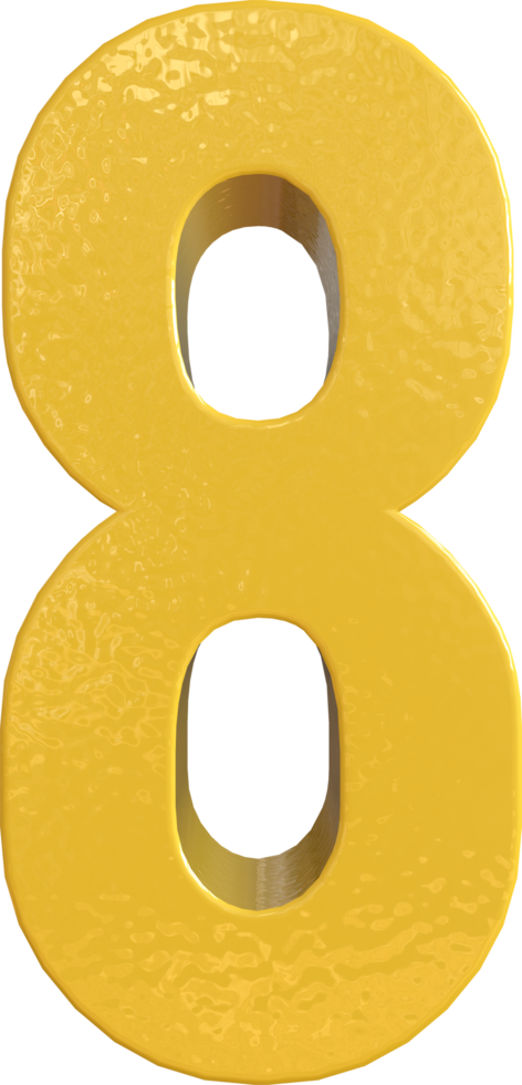 Number Eight, 8 Yellow 3D Text Render png