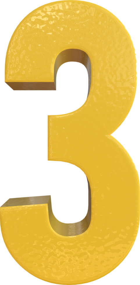 Number Three, 3 Yellow 3D Text Render png