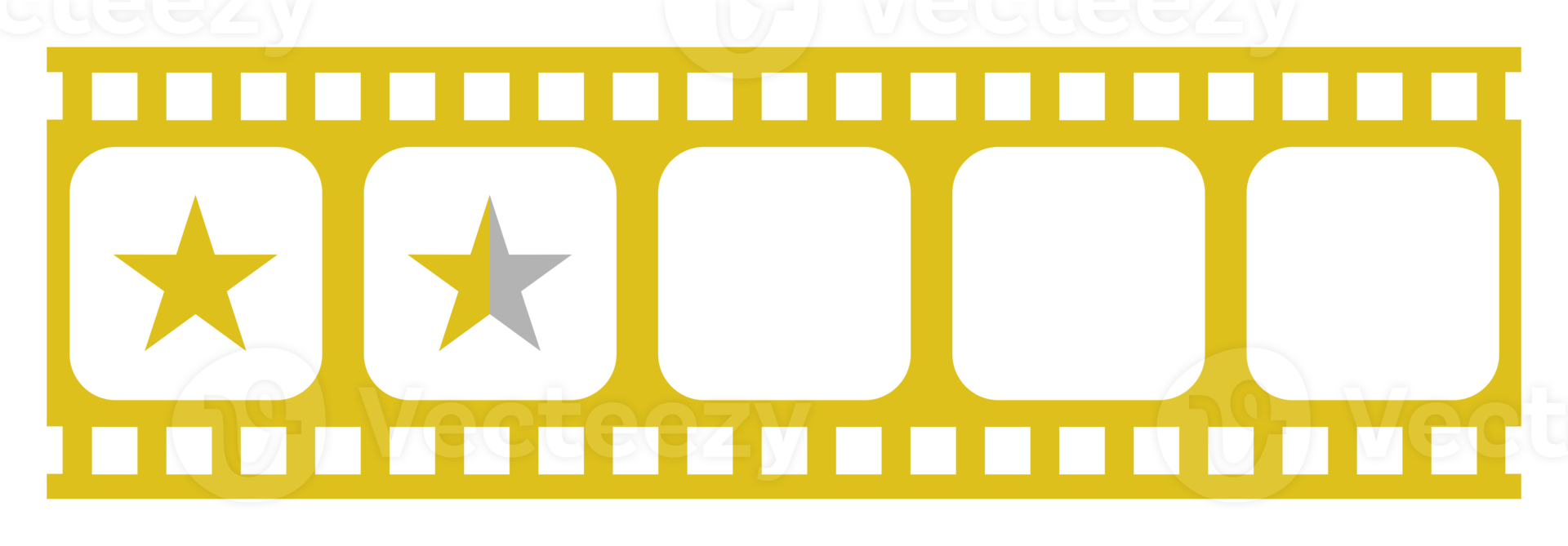 Visual of the Five 5 Star Sign in the Film Stripe Silhouette. Star Rating Icon Symbol for Film or Movie Review, Pictogram, Apps, Website or Graphic Design Element. Rating 1,5 Star. Format PNG