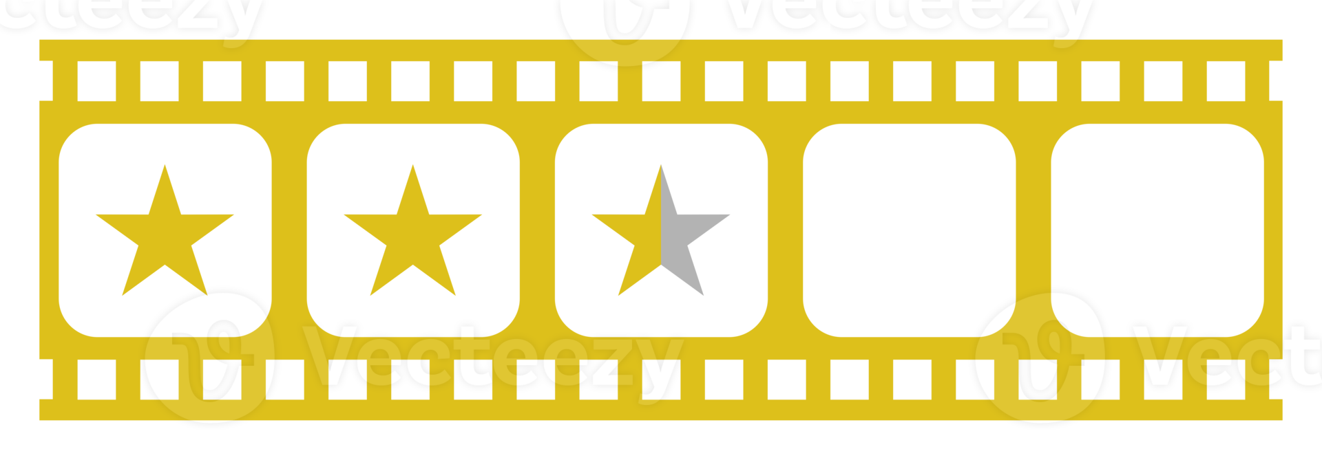 Visual of the Five 5 Star Sign in the Film Stripe Silhouette. Star Rating Icon Symbol for Film or Movie Review, Pictogram, Apps, Website or Graphic Design Element. Rating 2,5 Star. Format PNG