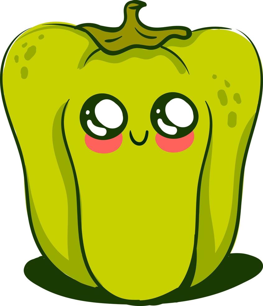 Lindo pimiento verde, ilustración, vector sobre fondo blanco.