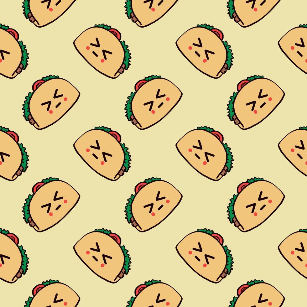 Small cute tacos ,seamless pattern on yellow background. vector