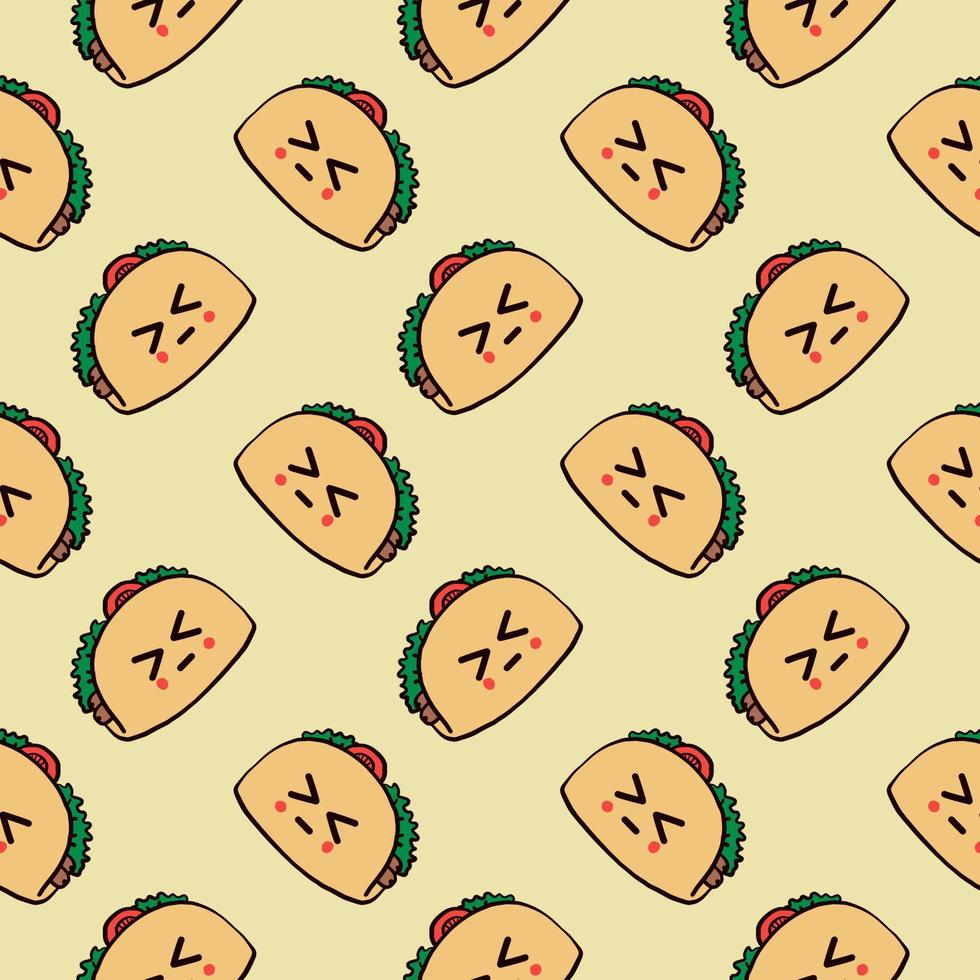 pequeños tacos lindos, patrón sin costuras sobre fondo amarillo. vector