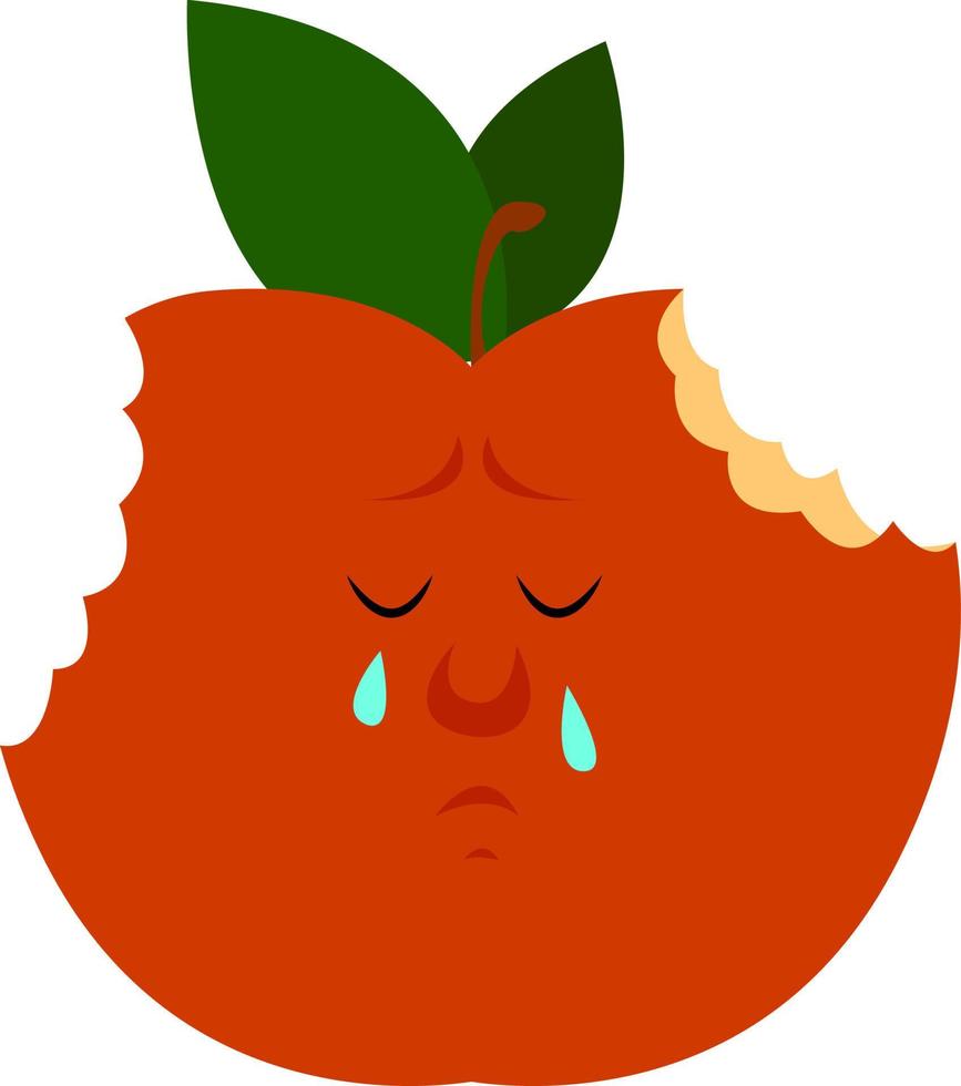 Manzana triste, ilustración, vector sobre fondo blanco.