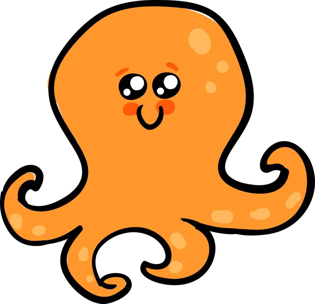 Happy orange octopus, illustration, vector on white background.