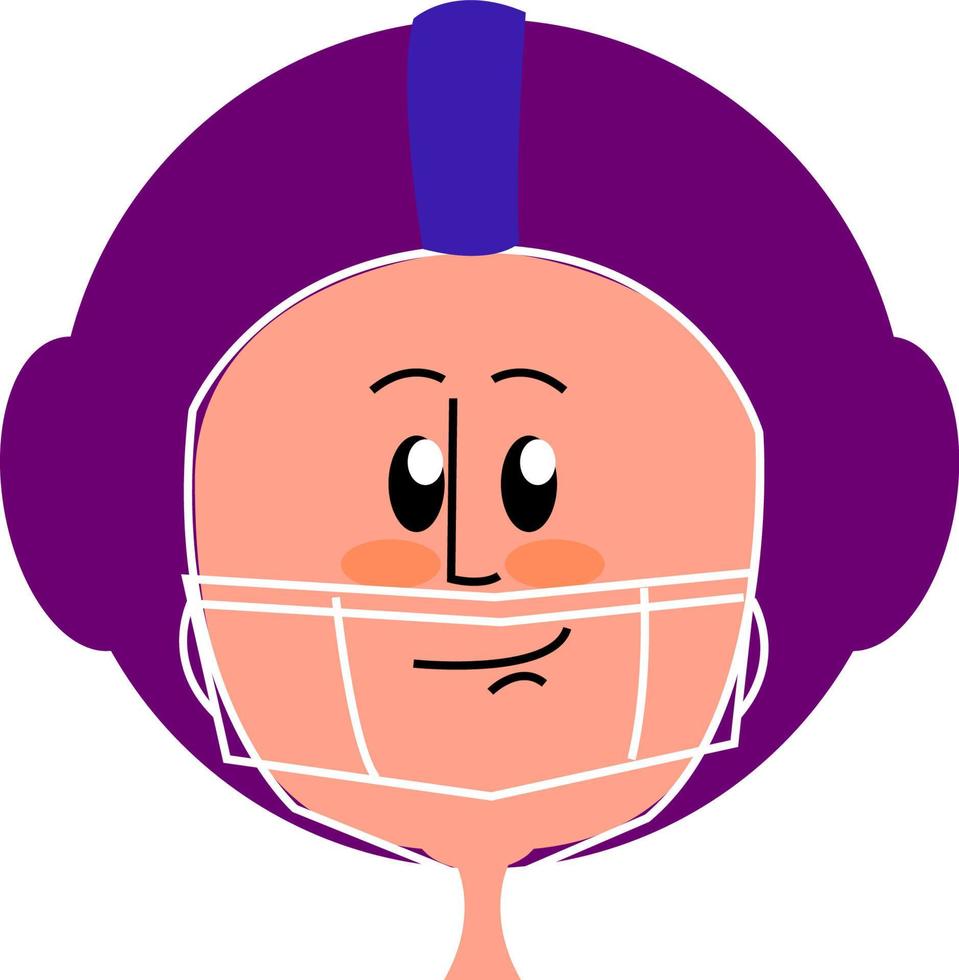 Boy wearing purple helmet, illustration, vector on white background.