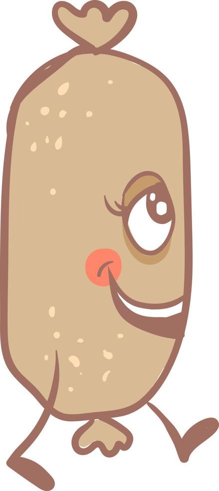 Happy sausage, illustration, vector on white background.