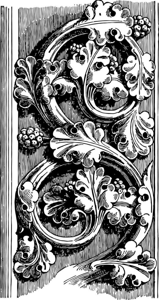 follaje convencionalizado medieval, estilo de notre dame de paris, grabado antiguo. vector