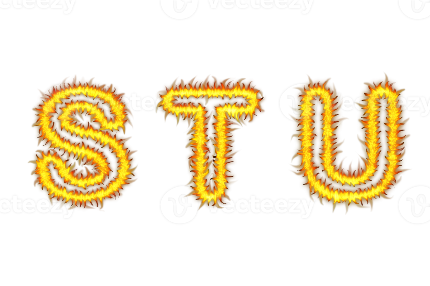 Realistic Fire font text S T U letters of the alphabet, Fire style alphabet text effect PNG