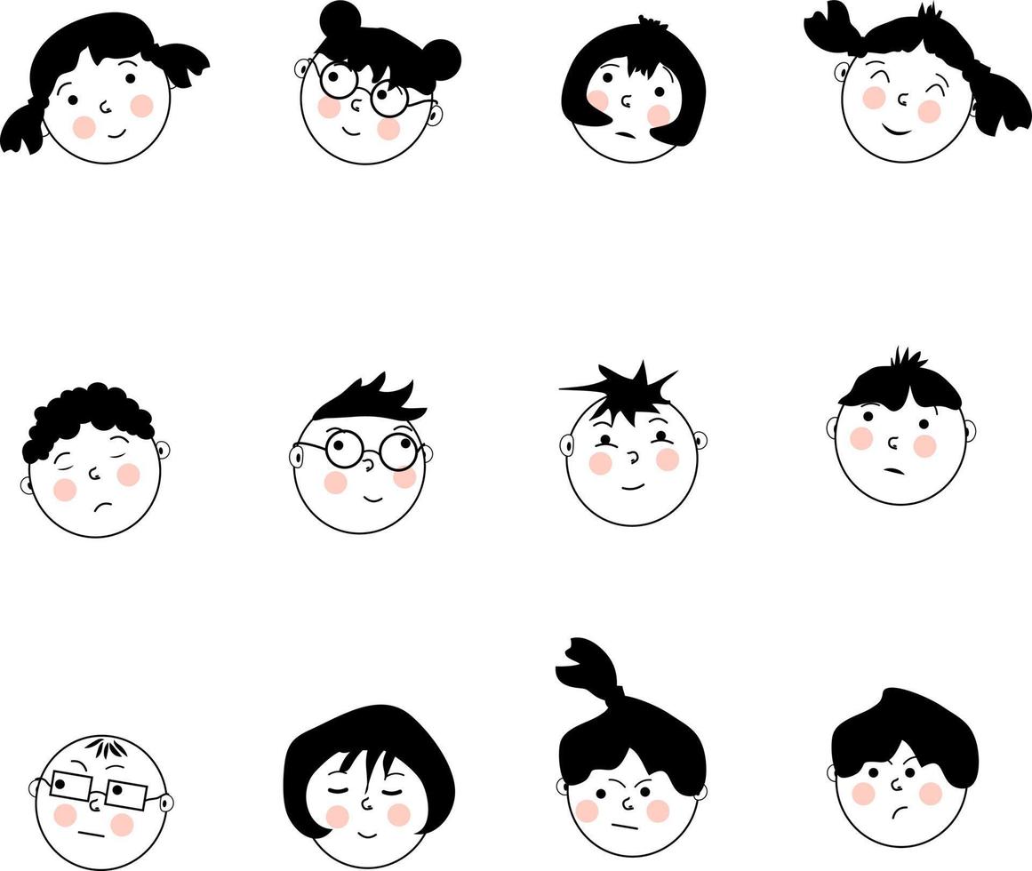 emojis de niños y niñas, ilustración, vector, sobre un fondo blanco. vector