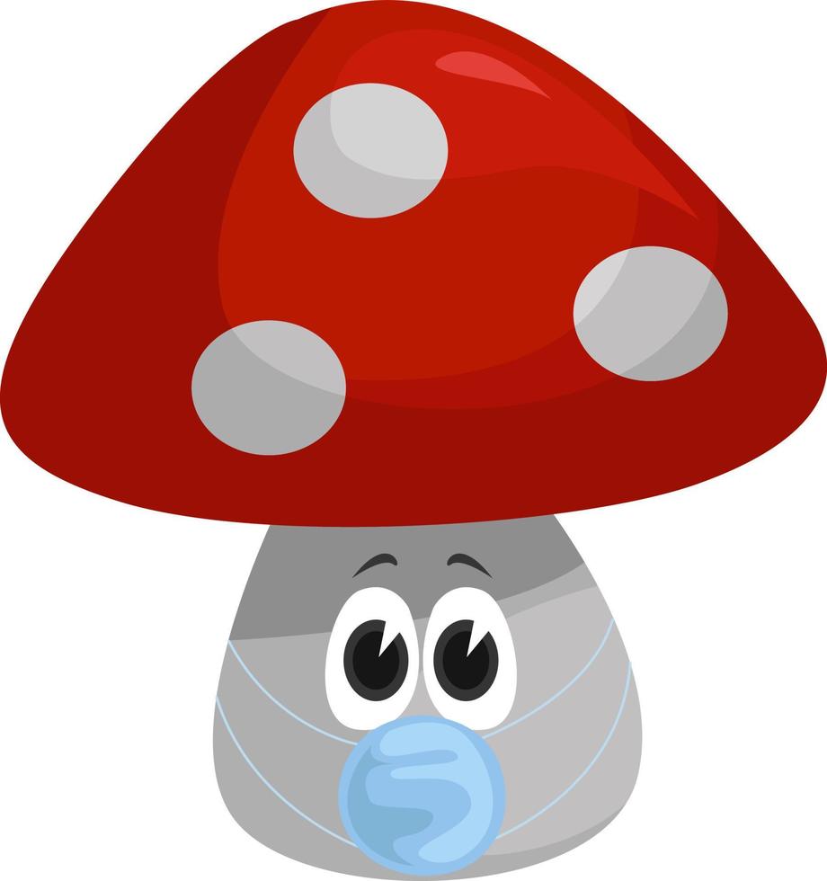 Mushroom with medical mask, illustration, vector on white background