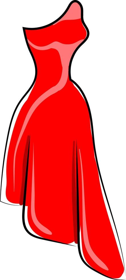 Glamour red dress, illustration, vector on white background.