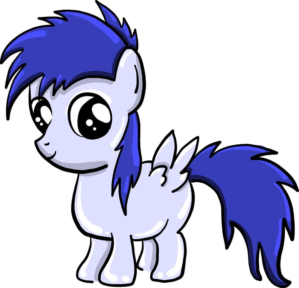 Pony azul, ilustración, vector sobre fondo blanco.