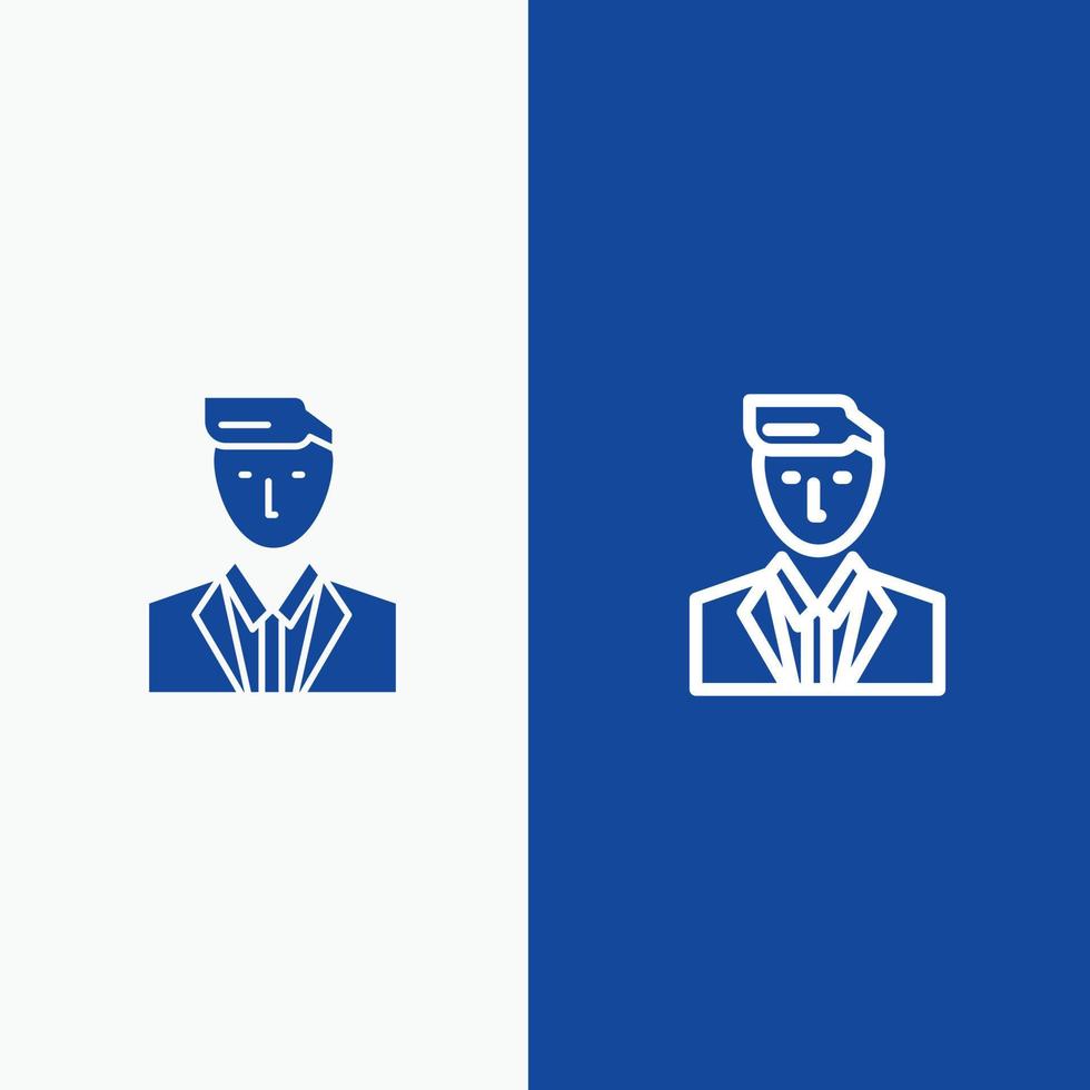 Boss Ceo Head Leader Mr Line and Glyph Solid icon Blue banner Line and Glyph Solid icon Blue banner vector