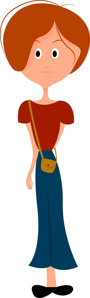 mujer con bolsa pequeña, ilustración, vector sobre fondo blanco.