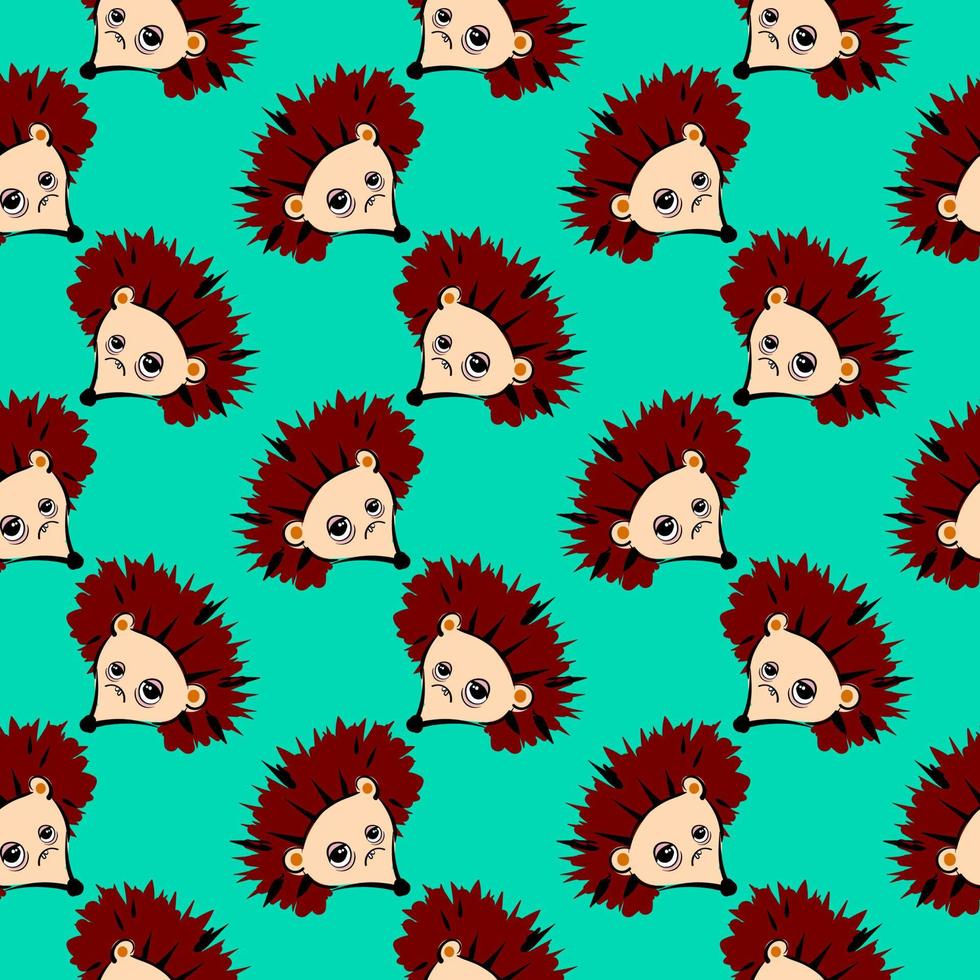 Tired hedgehog, seamless pattern on green background. vector