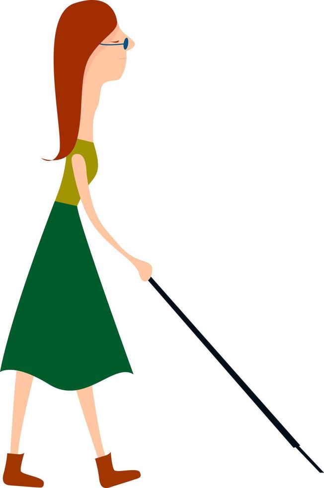 Blind girl, illustration, vector on white background.