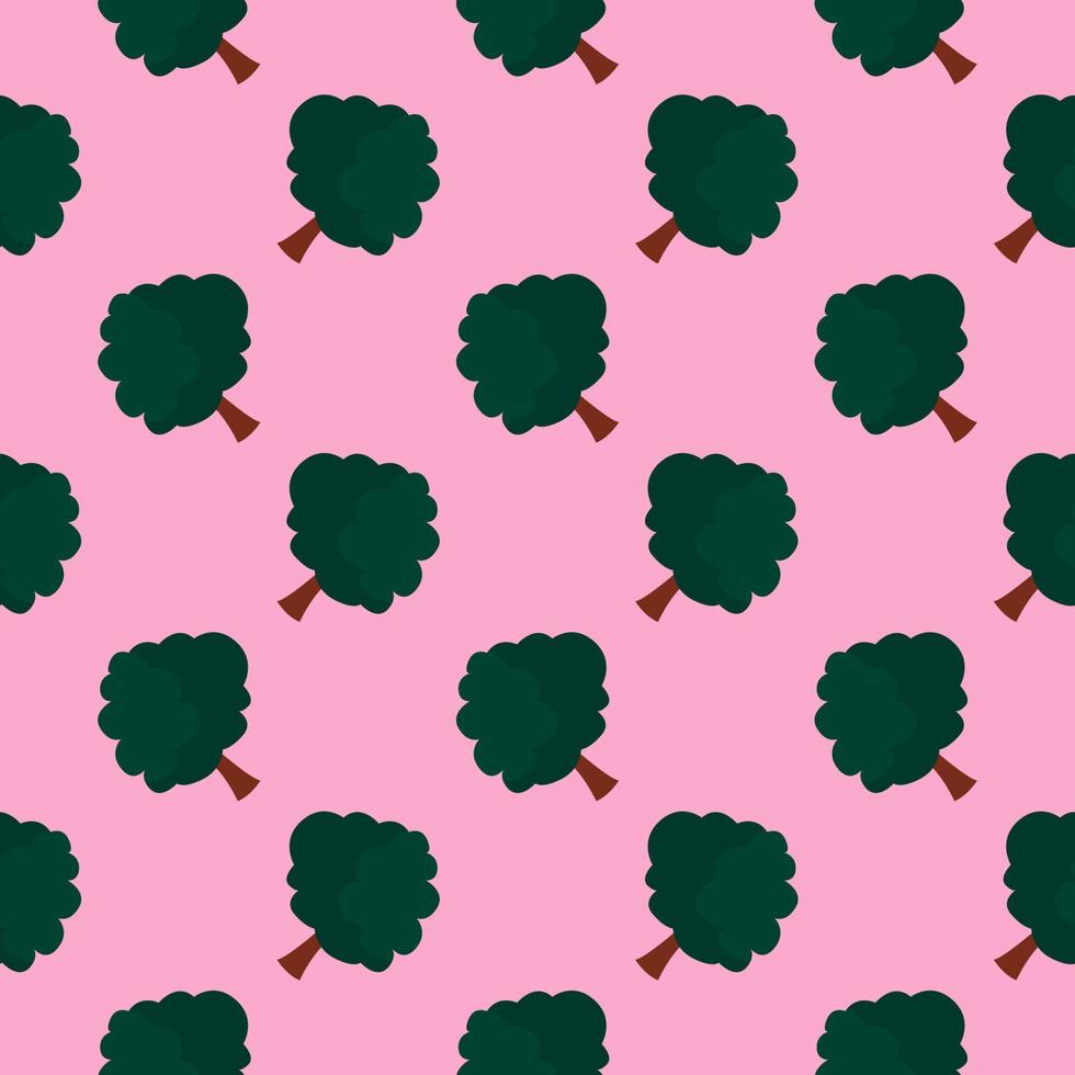 Green small tree,seamless pattern on pink background. vector