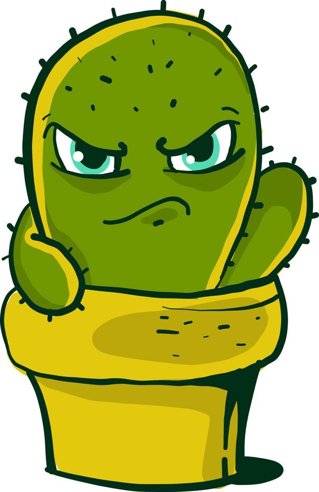 Angry cactus on pot , illustration, vector on white background