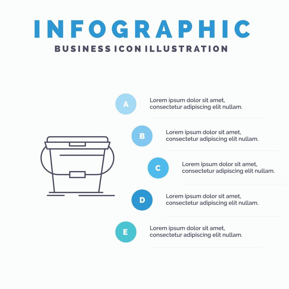 icono de línea de agua de lavado de limpieza de cubo con fondo de infografía de presentación de 5 pasos vector