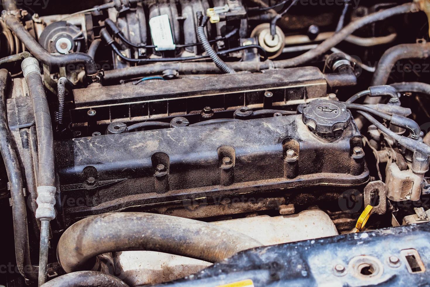 Dirty engine oil stains that have not been maintained. The concept of