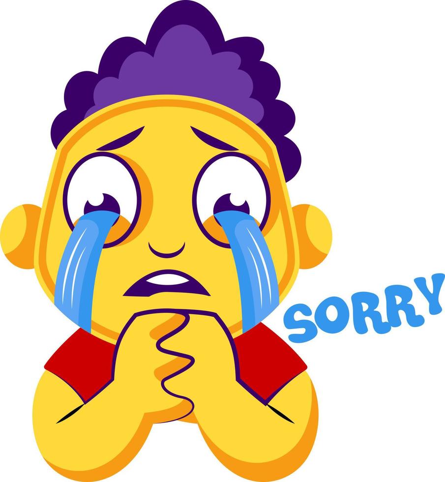 Yellow boy crying and saying sorry vector illustration on a white ...