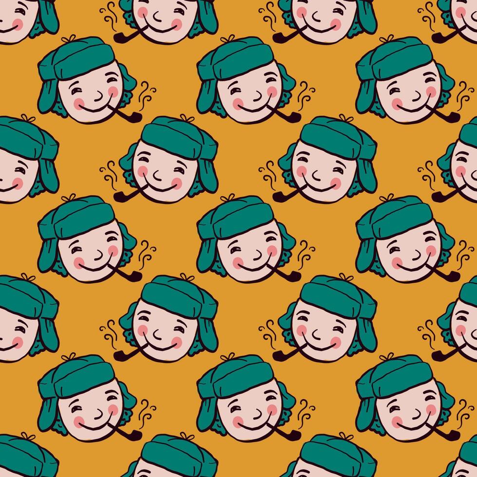 Sherlock Holmes pattern, seamless pattern on green background. vector