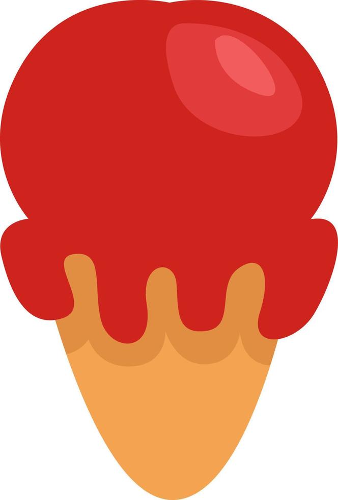 Red ice cream in cone, illustration, vector on a white background.