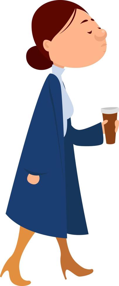 mujer con café matutino, ilustración, vector sobre fondo blanco.