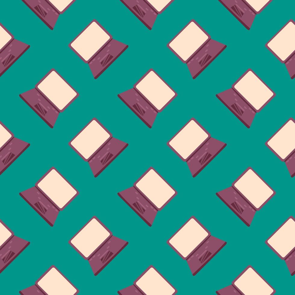 Small laptop, seamless pattern on green background. vector