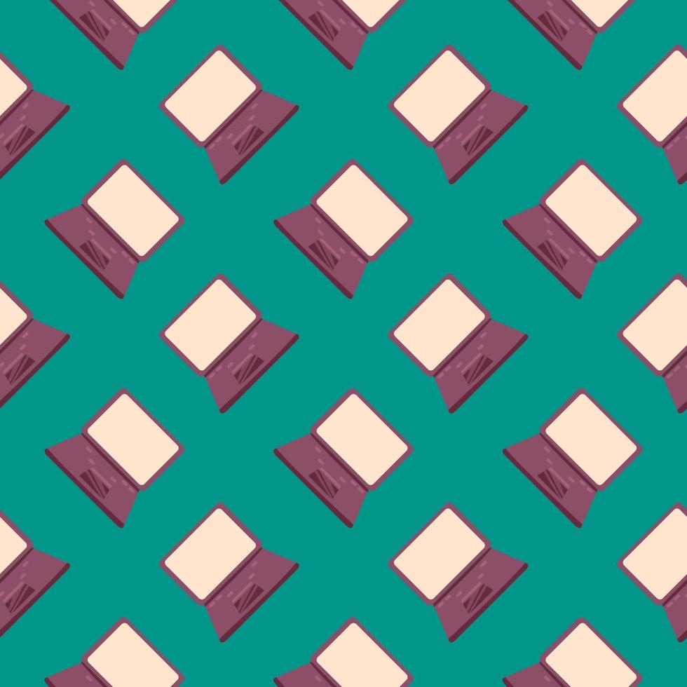 Small laptop, seamless pattern on green background. vector