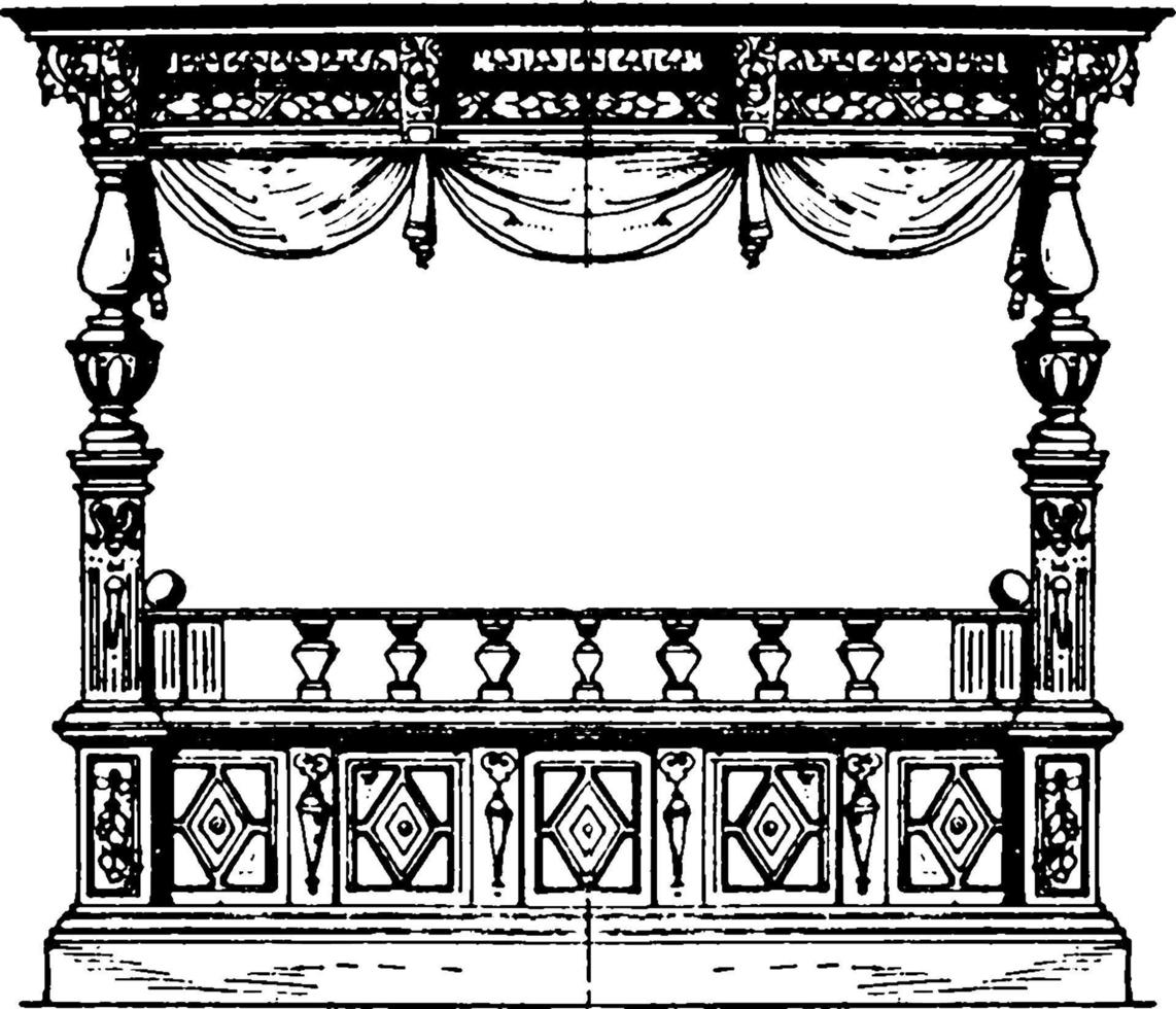 Renaissance Bedstead, vintage illustration. vector