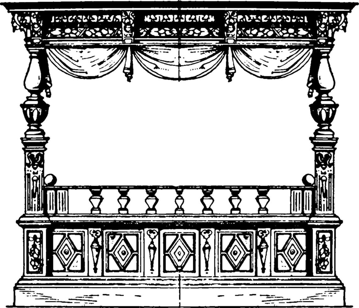 Renaissance Bedstead, vintage illustration. vector